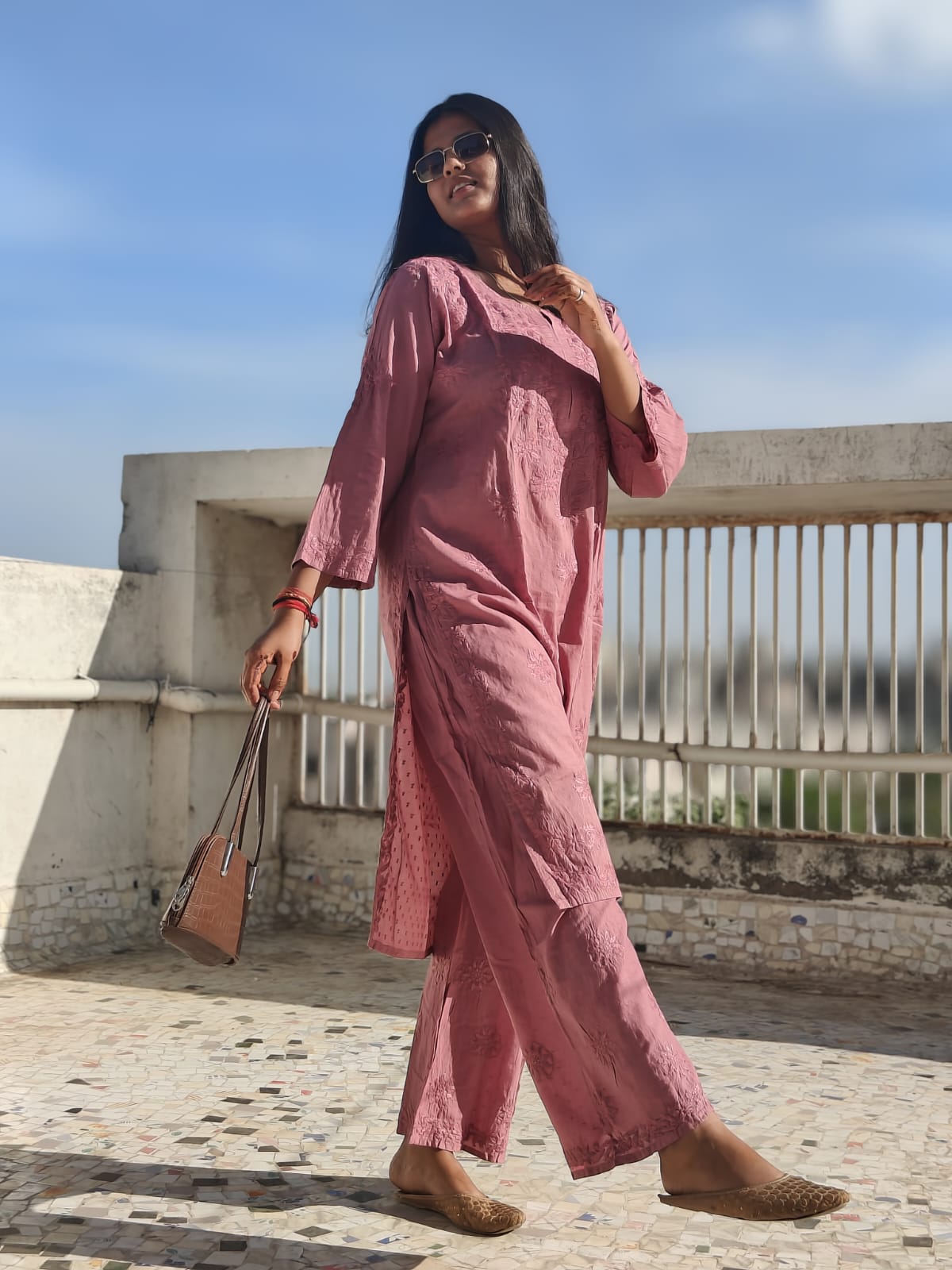 Dobby-Cotton Kurta Plazo Set