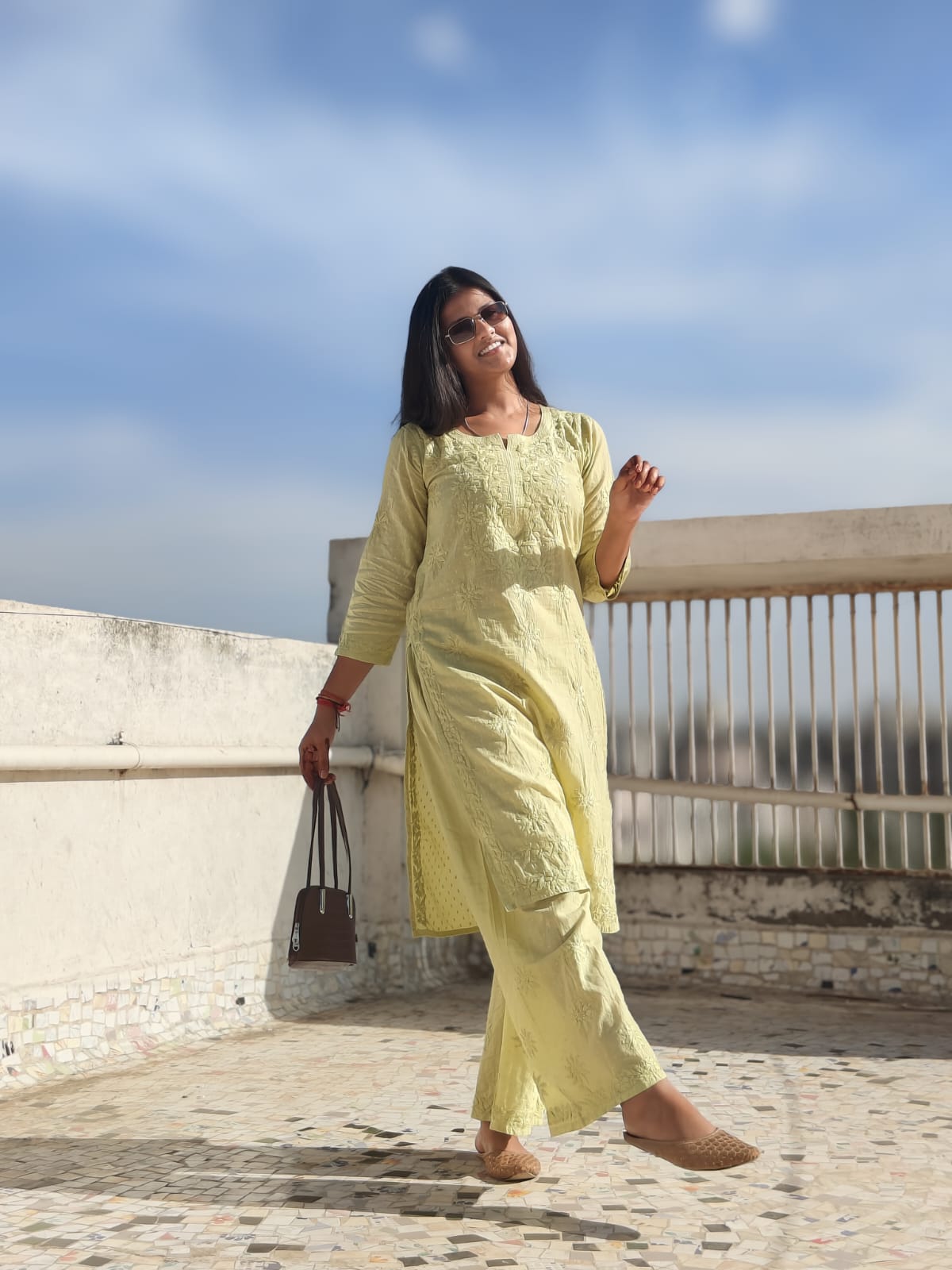 Dobby-Cotton Kurta Plazo Set