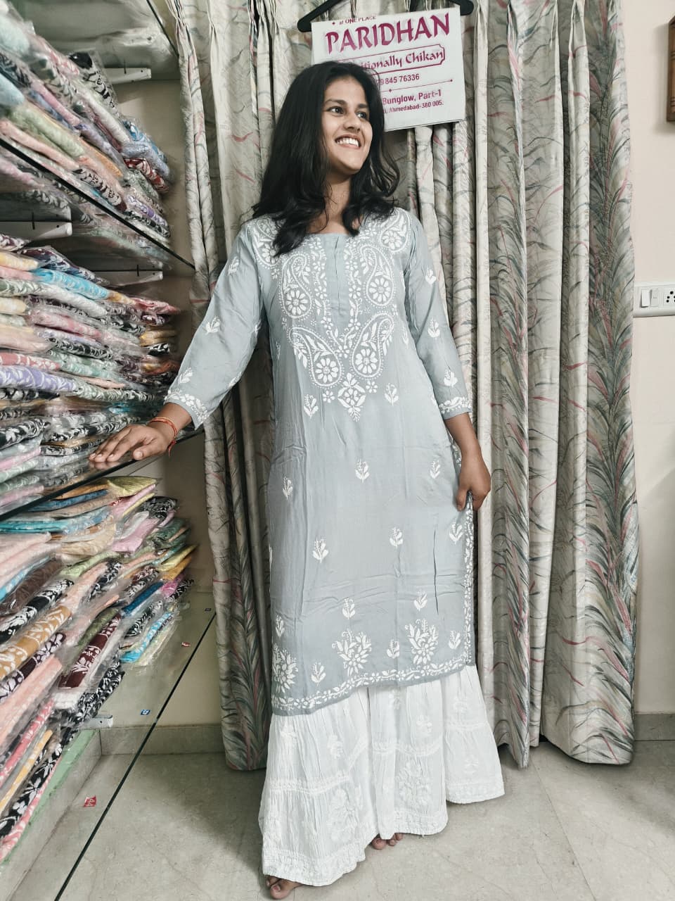 Long Chikankari Kurti