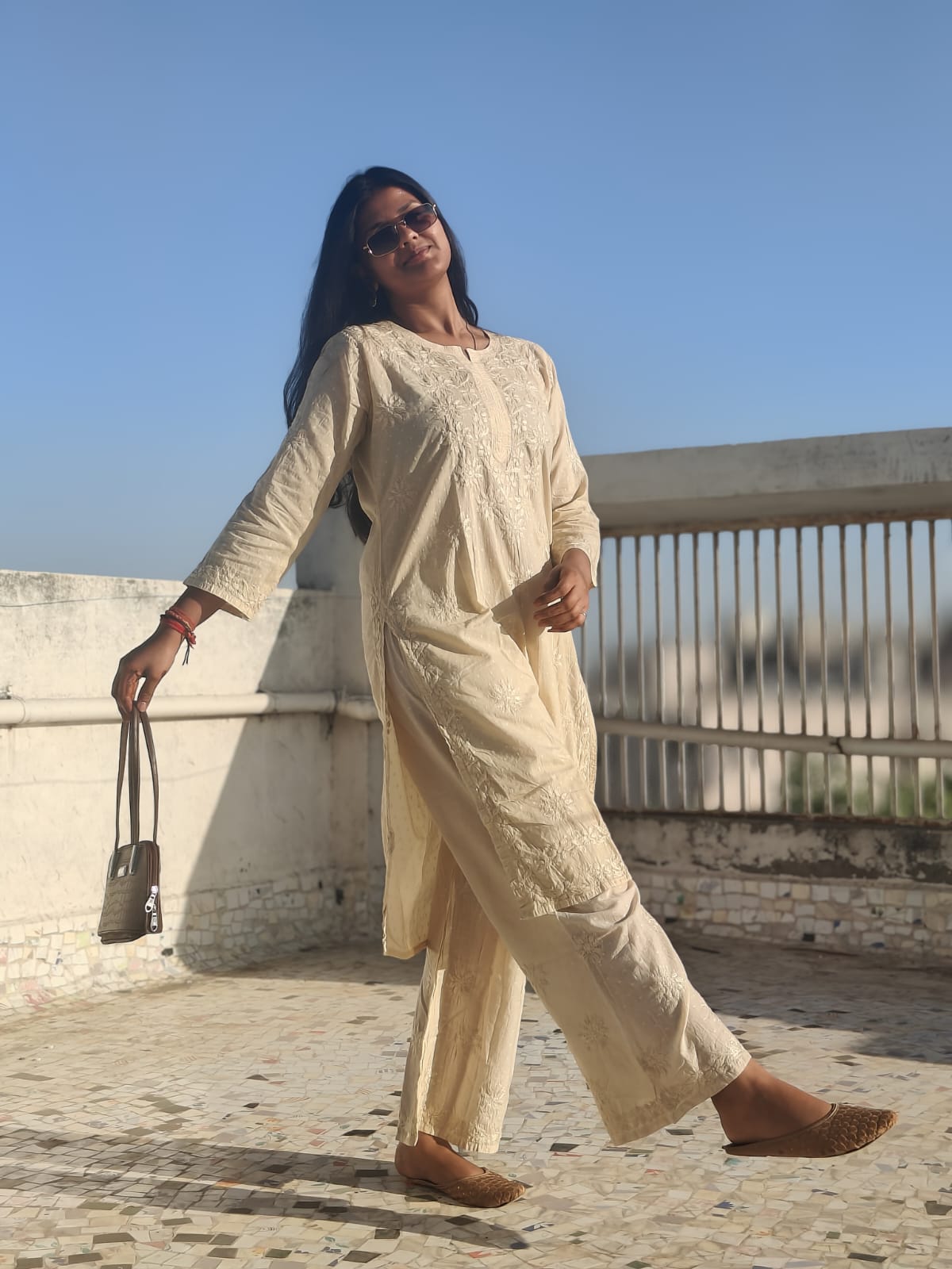 Dobby-Cotton Kurta Plazo Set