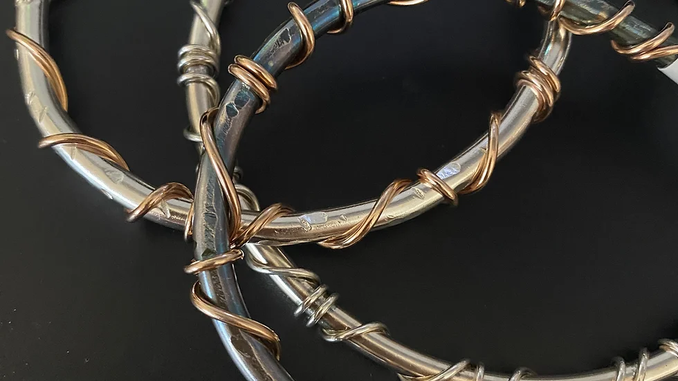 Wrapped Bangle. Solid Silver with Gold Plated Copper Wrap