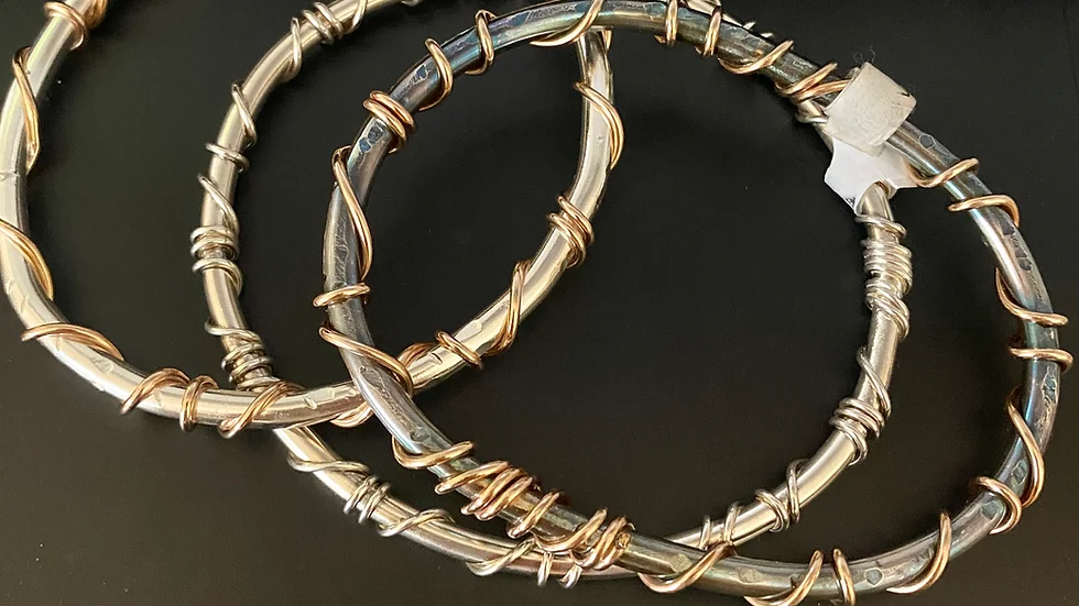 Wrapped Bangle. Solid Silver with Gold Plated Copper Wrap