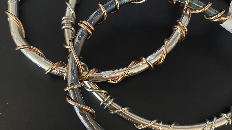 Wrapped Bangle. Solid Silver with Gold Plated Copper Wrap