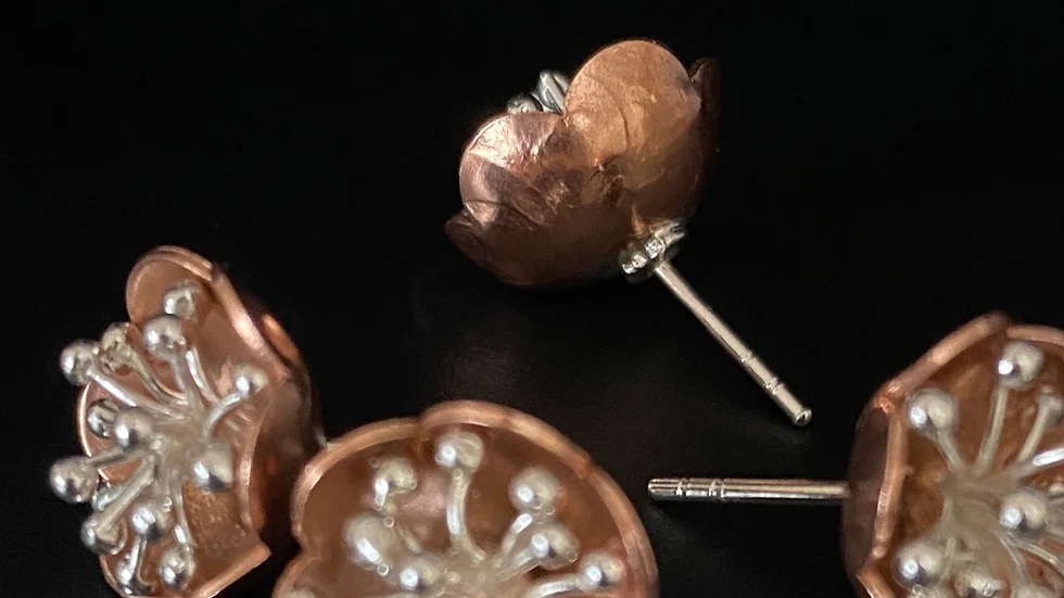 Bobbly Flower Earrings  Stud  Copper Silver Flower Series