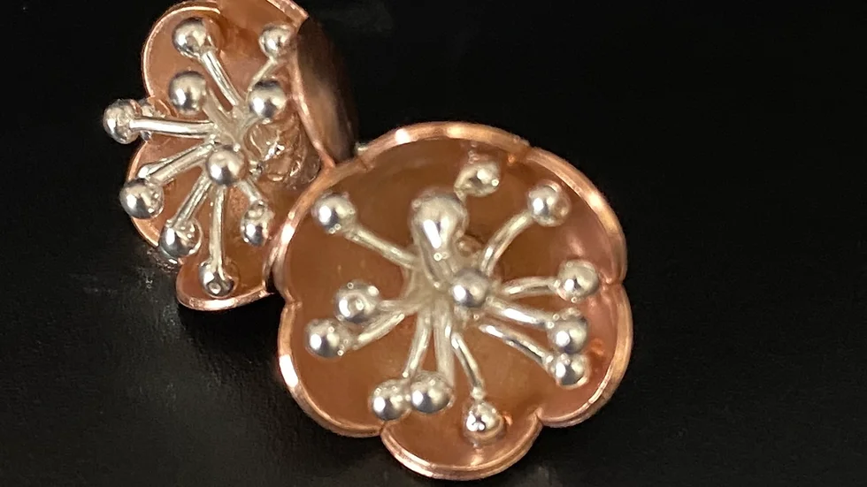 Bobbly Flower Earrings  Stud  Copper Silver Flower Series