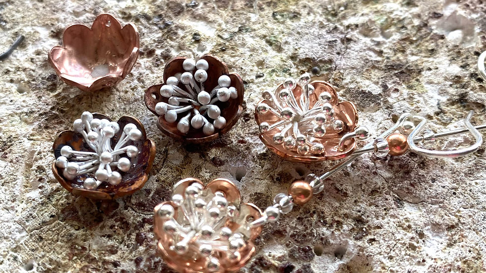 Bobbly Flower Earrings  Stud  Copper Silver Flower Series