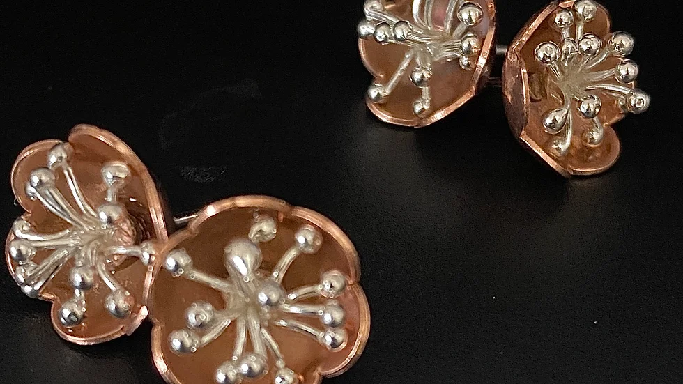 Bobbly Flower Earrings  Stud  Copper Silver Flower Series