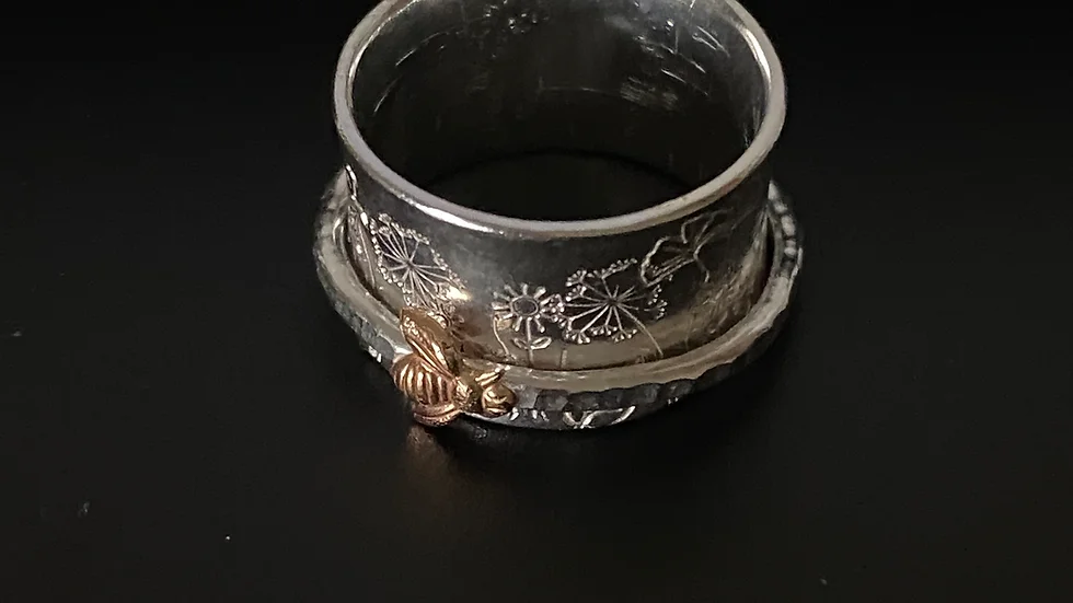 Bee in a Meadow Silver Bronze  Ring  ©2022  Size O  or made to order