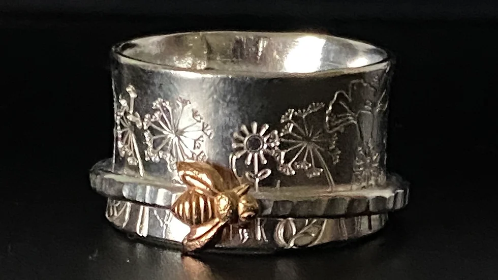 Bee in a Meadow Silver Bronze  Ring  ©2022  Size O  or made to order