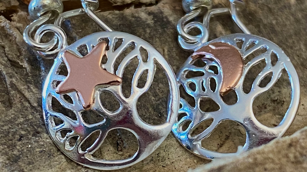 Earrings Moon Star Tree Long Drop Silver Copper Earrings Lightweight