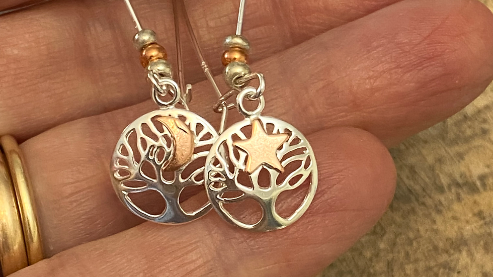 Earrings Moon Star Tree Long Drop Silver Copper Earrings Lightweight