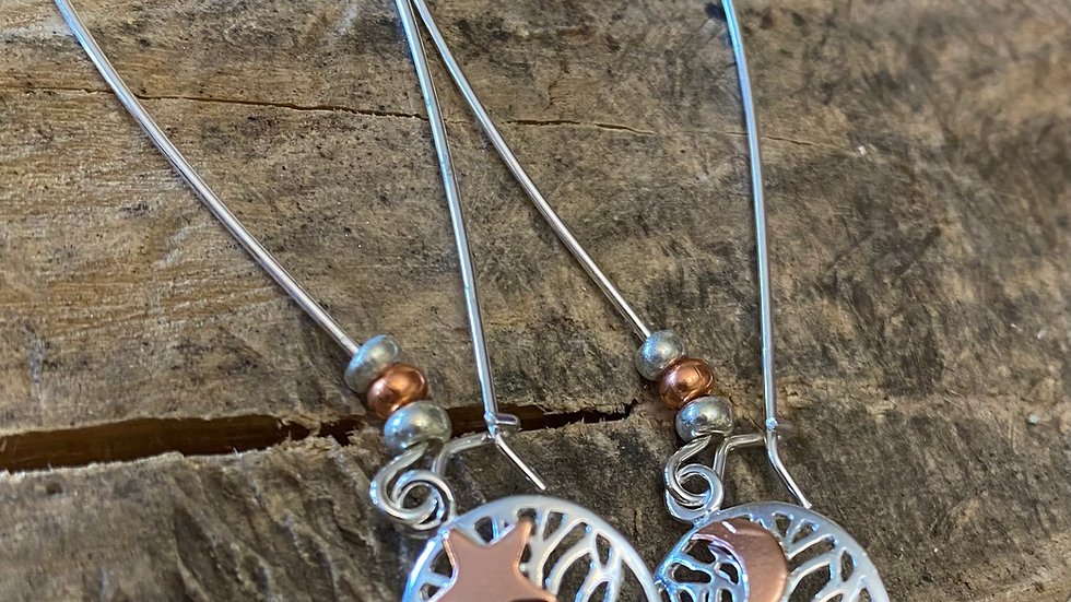 Earrings Moon Star Tree Long Drop Silver Copper Earrings Lightweight