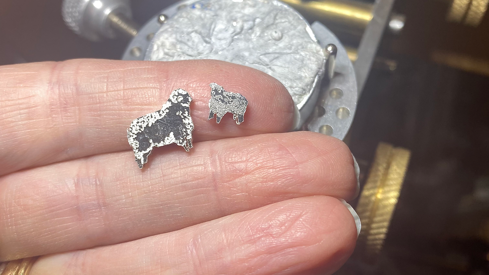 Greyface Valeens Sheep Earrings .  Solid Silver Coin Earrings
