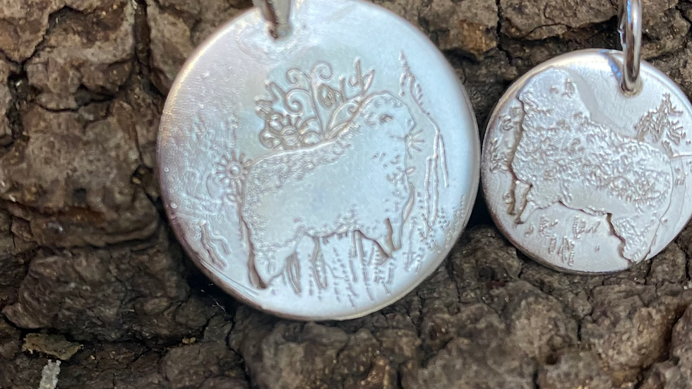 Greyface Valeens Sheep Set .  Solid Silver Coin Pendant and  earrings set