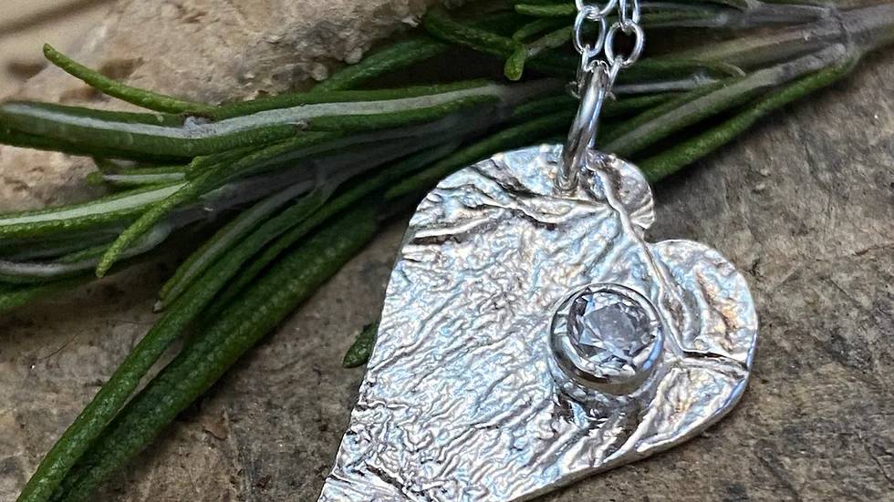 Reticulated Silver Stone Set heart Pendant © F&W