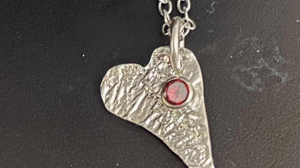 Reticulated Silver Stone Set heart Pendant © F&W