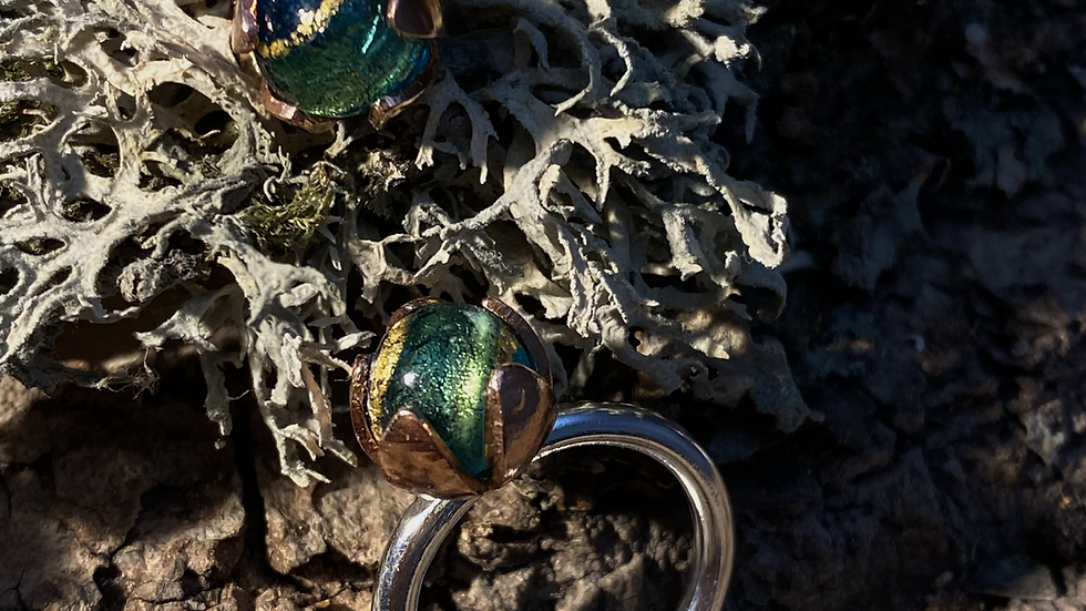 Flower Bud Ring © Venetian Murano Glass Copper Silver