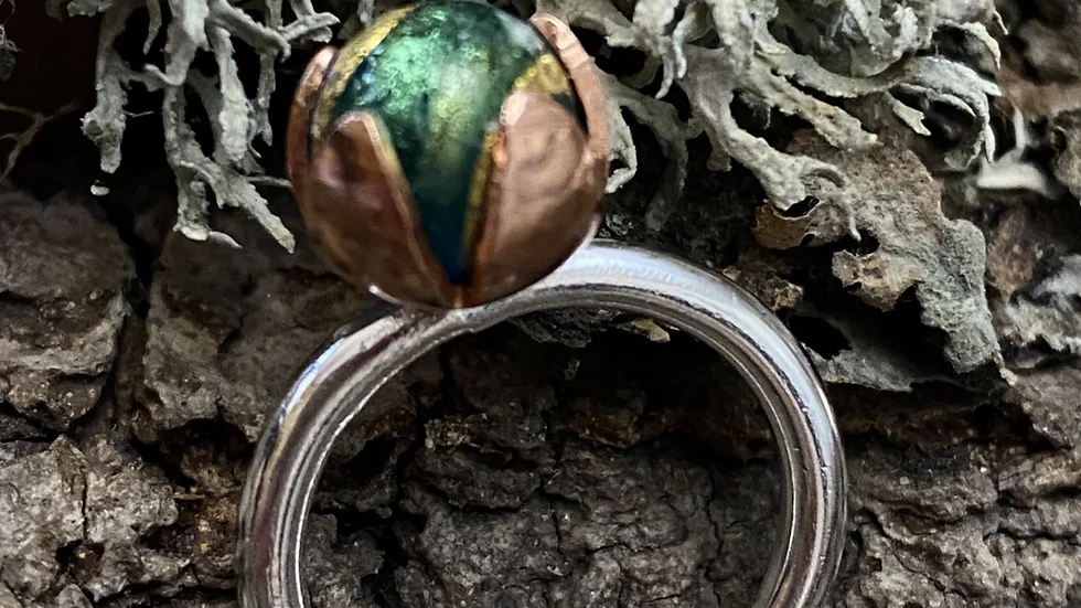 Flower Bud Ring © Venetian Murano Glass Copper Silver
