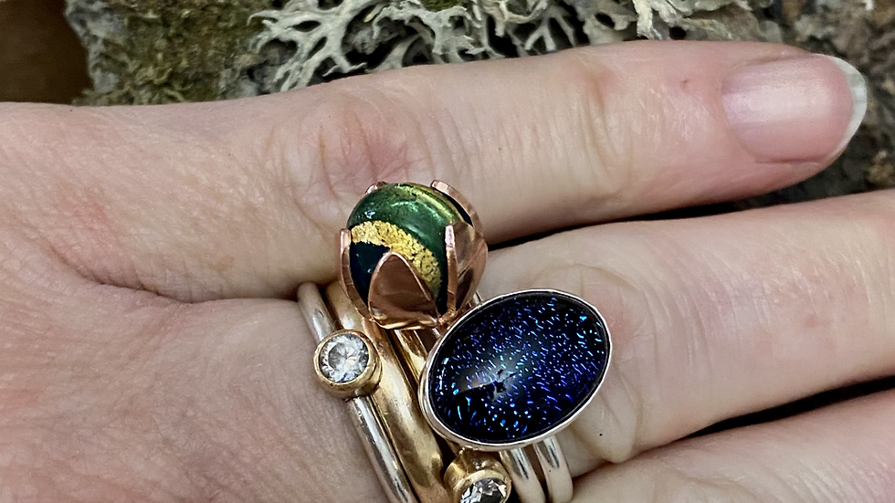 Flower Bud Ring © Venetian Murano Glass Copper Silver
