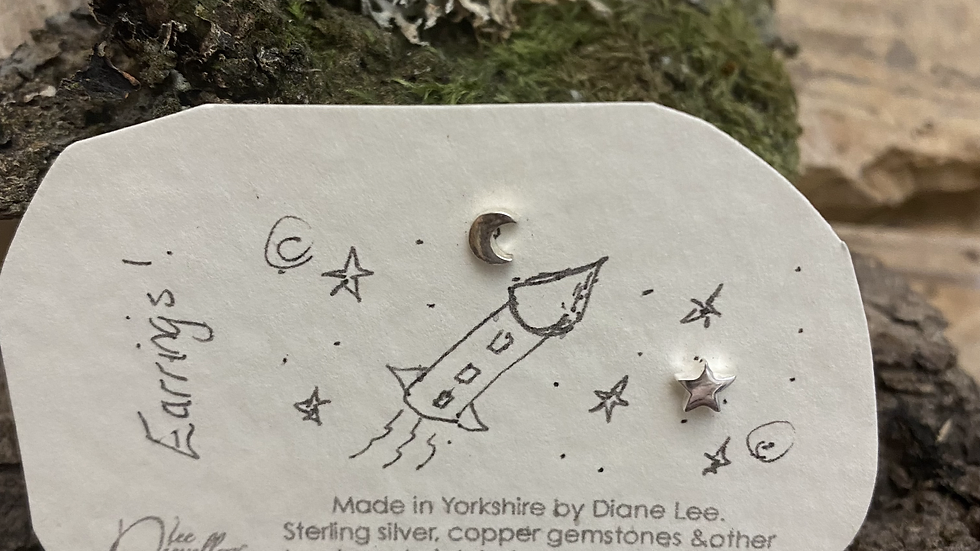 Chunky  Moon Star Silver Stud Earrings Cartoon Earrings