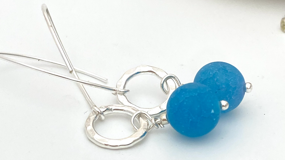 Silver Circle long drop earrings with Gemstones