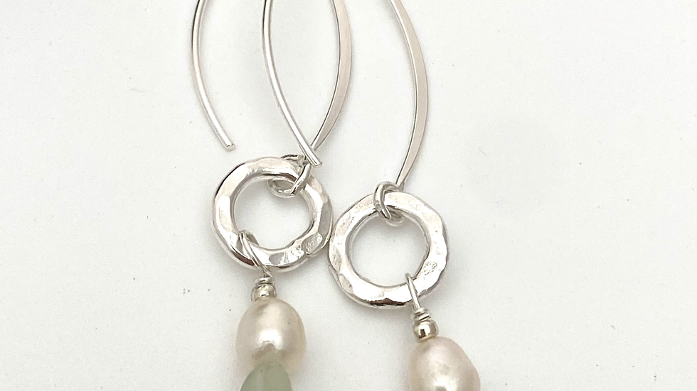 Silver Circle long drop earrings with Gemstones