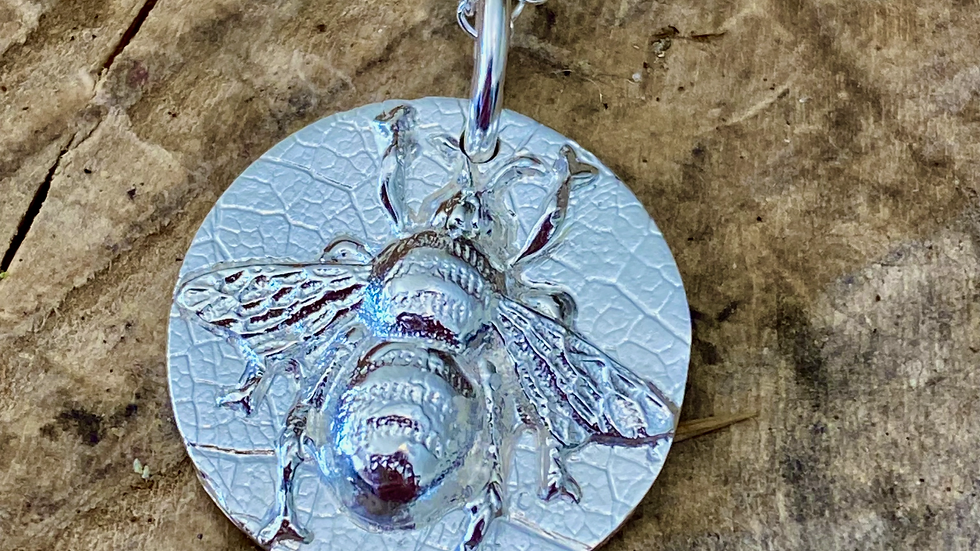 Solid Silver Honey Bee Coin Pendant & Chain.
