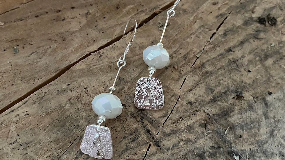 Moon Gazing Hare Long Drop Silver Earrings