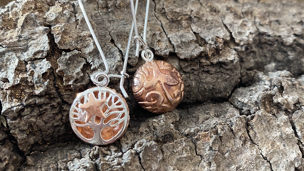 Earrings Moon Star Tree Long Drop Mis-Matched Silver Copper Earrings