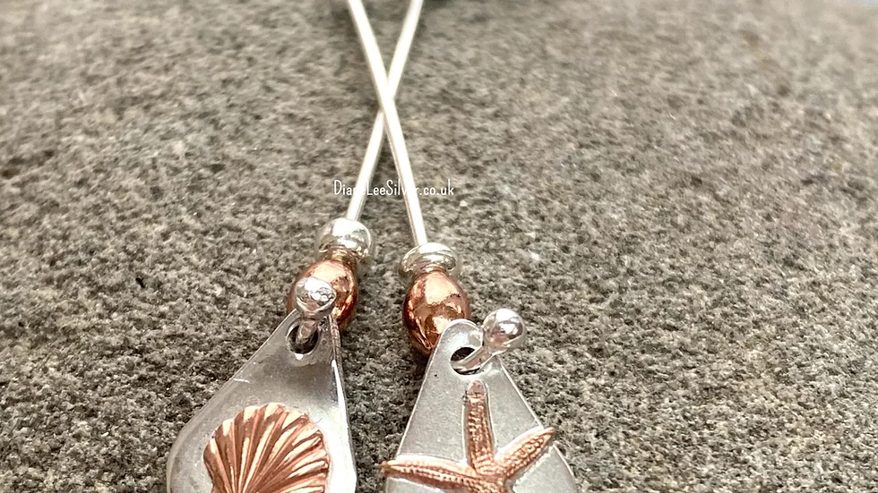 Earrings Seashore Long Drop Mis-Matched Silver Copper Earrings F&W