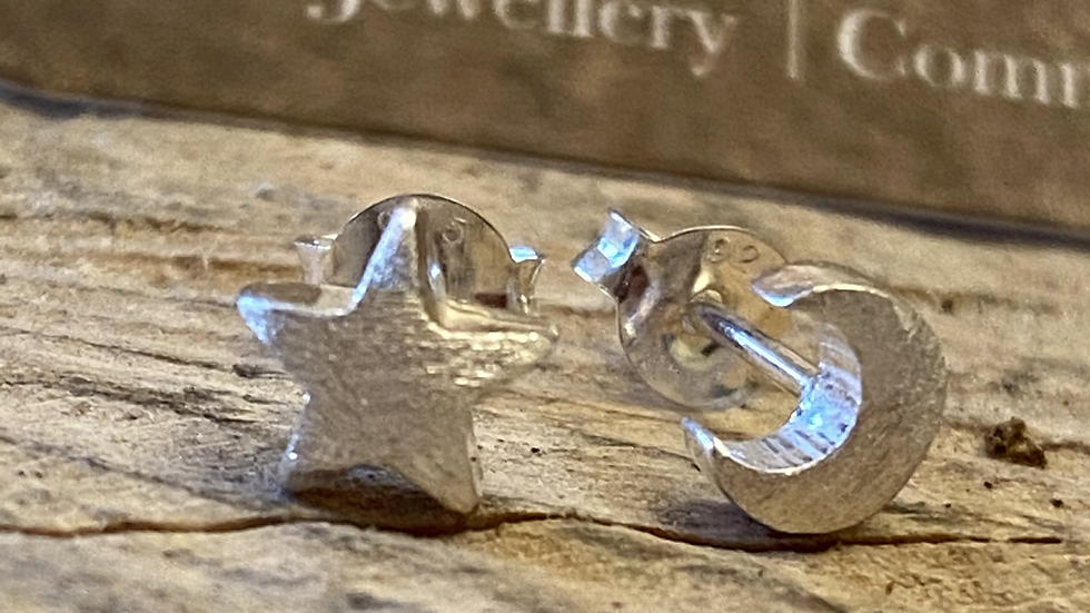 Stud Earrings Silver Moon Star Stud  Earrings. F&W