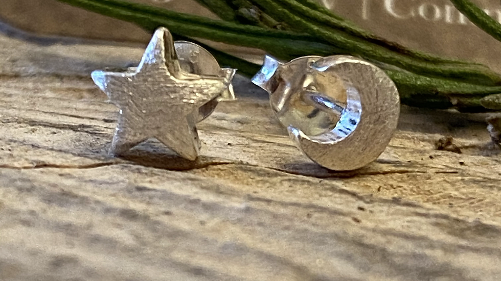 Stud Earrings Silver Moon Star Stud Earrings. F&W