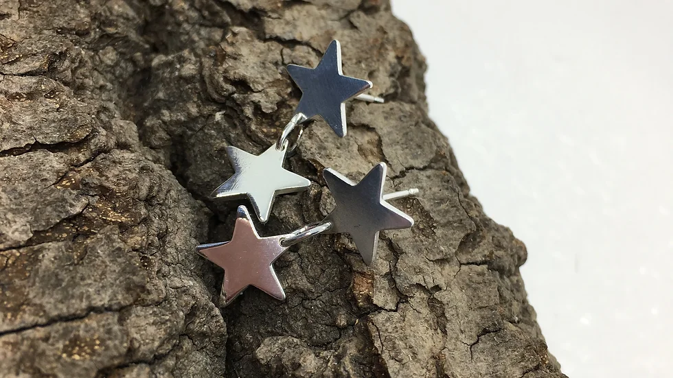 Silver Star Stud Drop Earrings.
