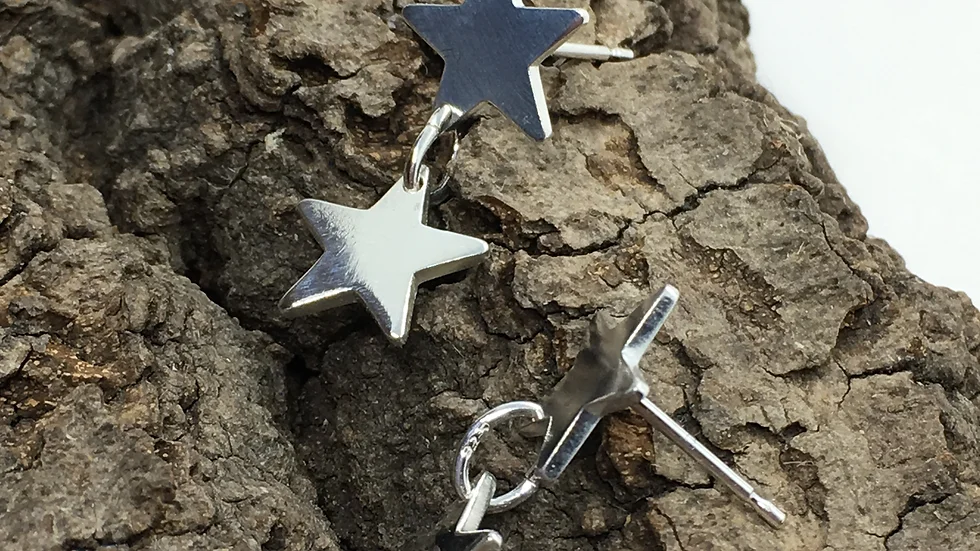 Silver Star Stud Drop Earrings.