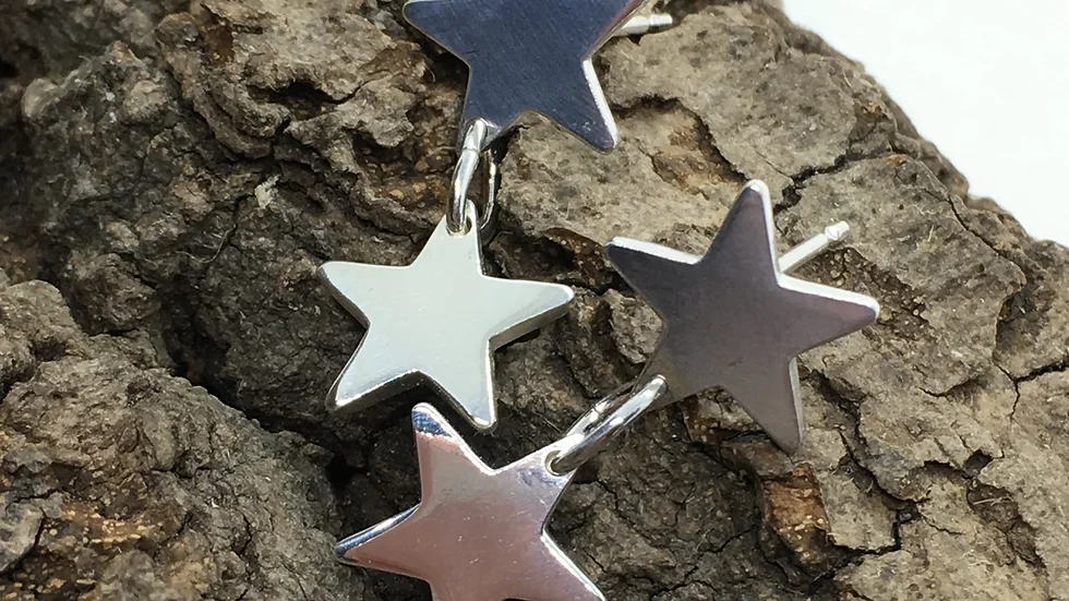 Silver Star Stud Drop Earrings.