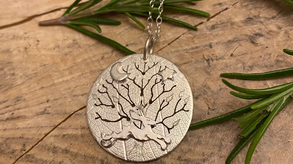 Large Running Hare; Solid Tree of Life Pendant