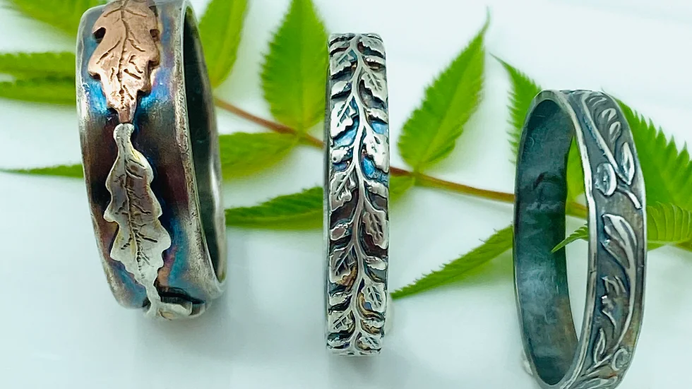 Leaf Ring in Oxidised Silver Size R