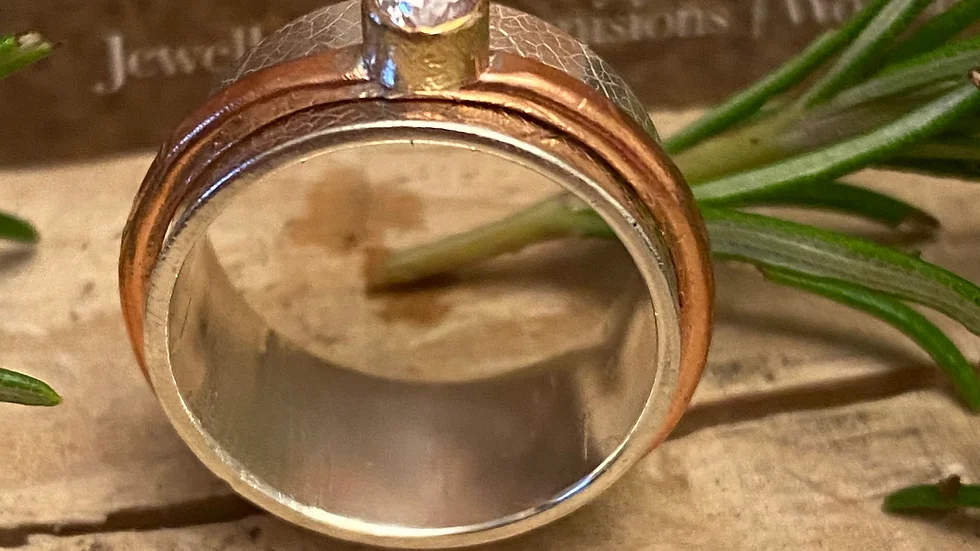 Size O  'CZ'  Spinning Ring in Silver & Copper