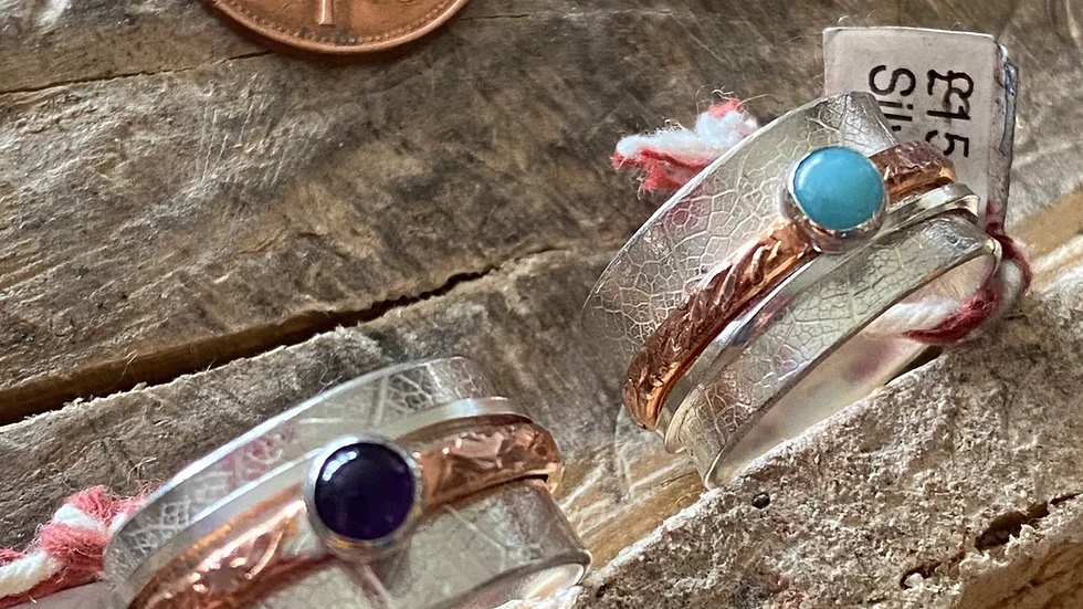 Size O  'CZ'  Spinning Ring in Silver & Copper