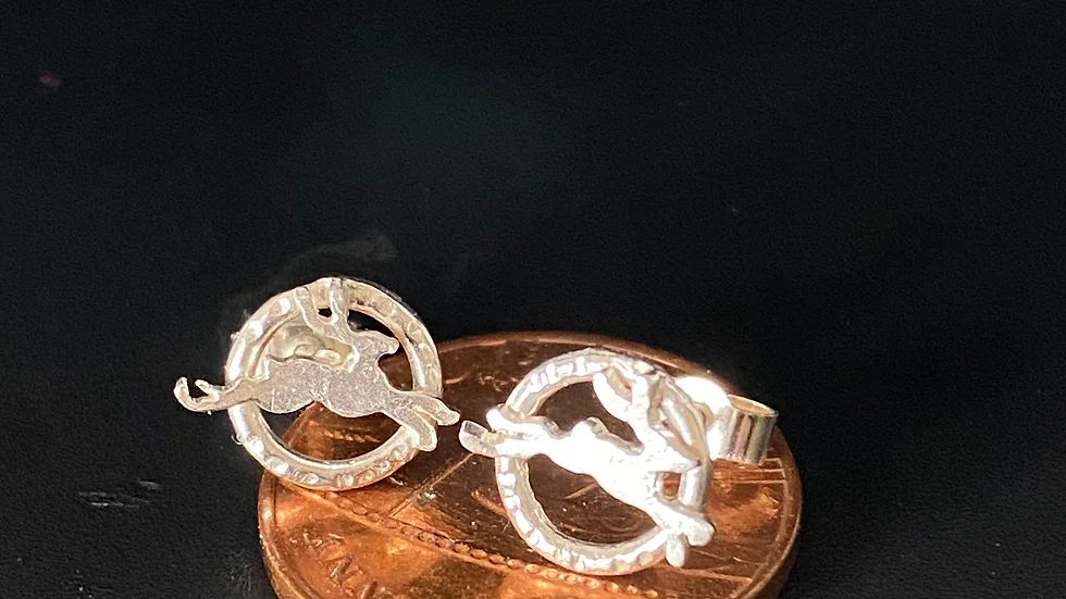 Silver Running Hare Earrings Circle