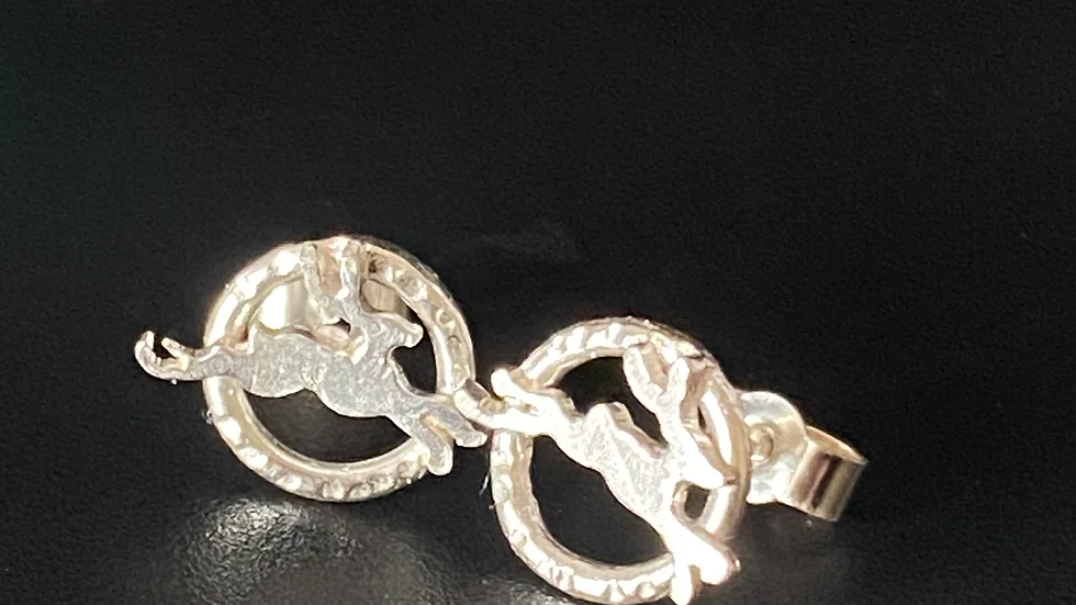 Silver Running Hare Earrings Circle