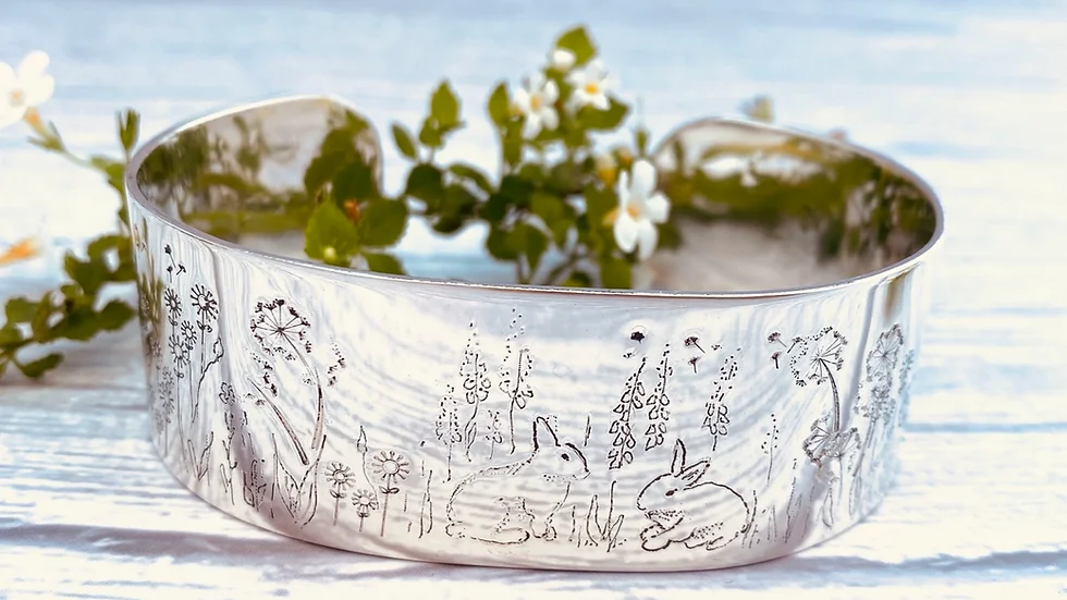Personalised Wide Meadow bangle - your pet.