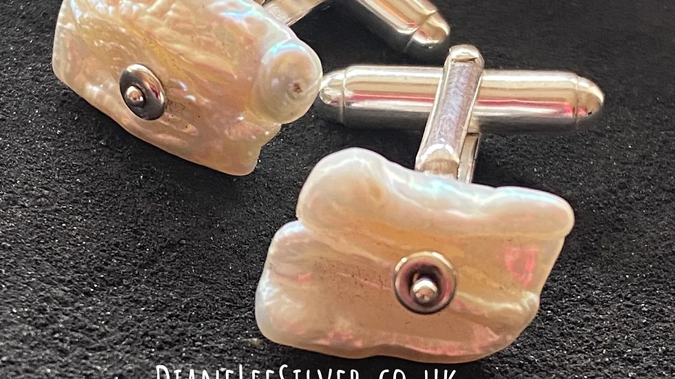Pearl and Silver Cuff Links 
