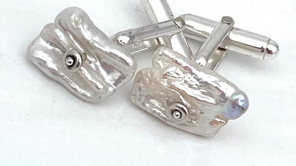 Pearl and Silver Cuff Links 