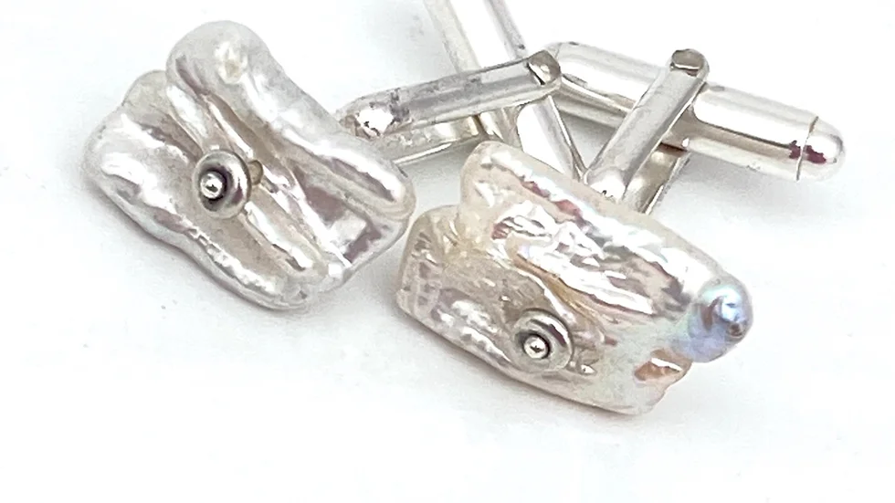 Pearl and Silver Cuff Links 