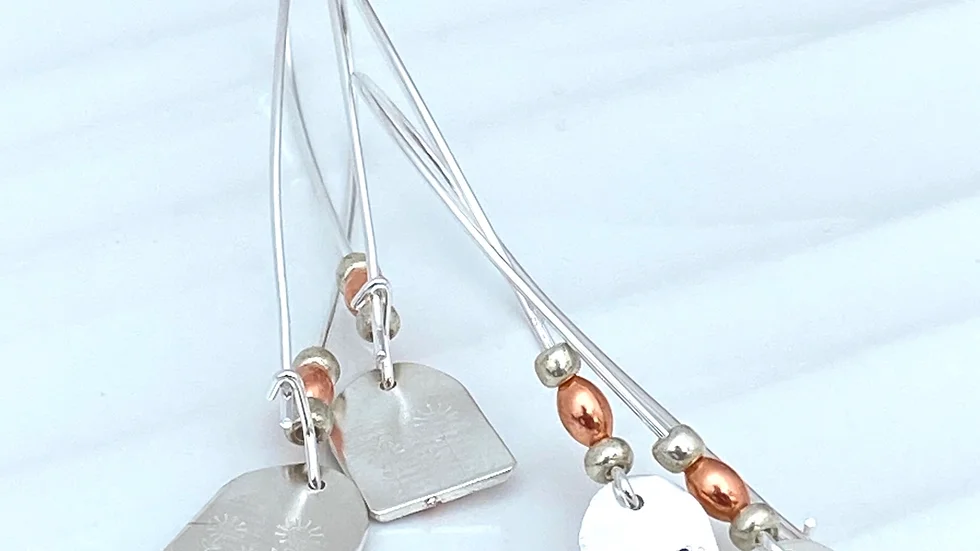 Earrings Bee Long Drop Mis-Matched Silver Copper Earrings