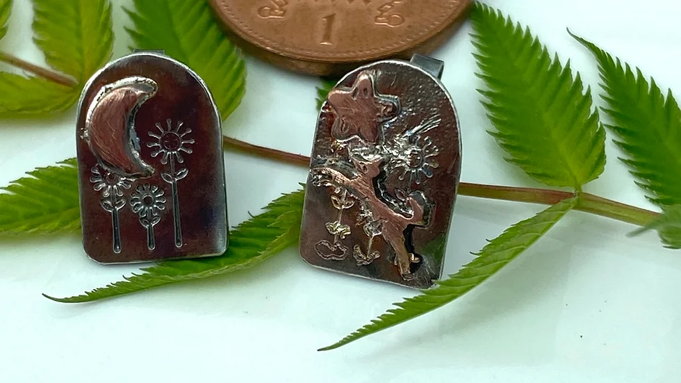 Earrings Leaping Fox Mis-Matched Earrings Oxidised Silver 