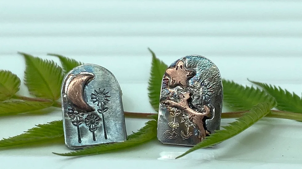 Earrings Leaping Fox Mis-Matched Earrings Oxidised Silver 