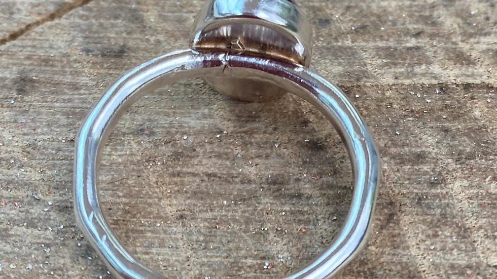 Dark Blue Black Diachroic Stone Set Silver Stacking Ring size L