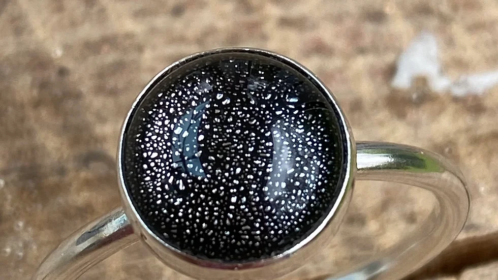 Black Diachroic Stone Set Silver Stacking Ring size S / T